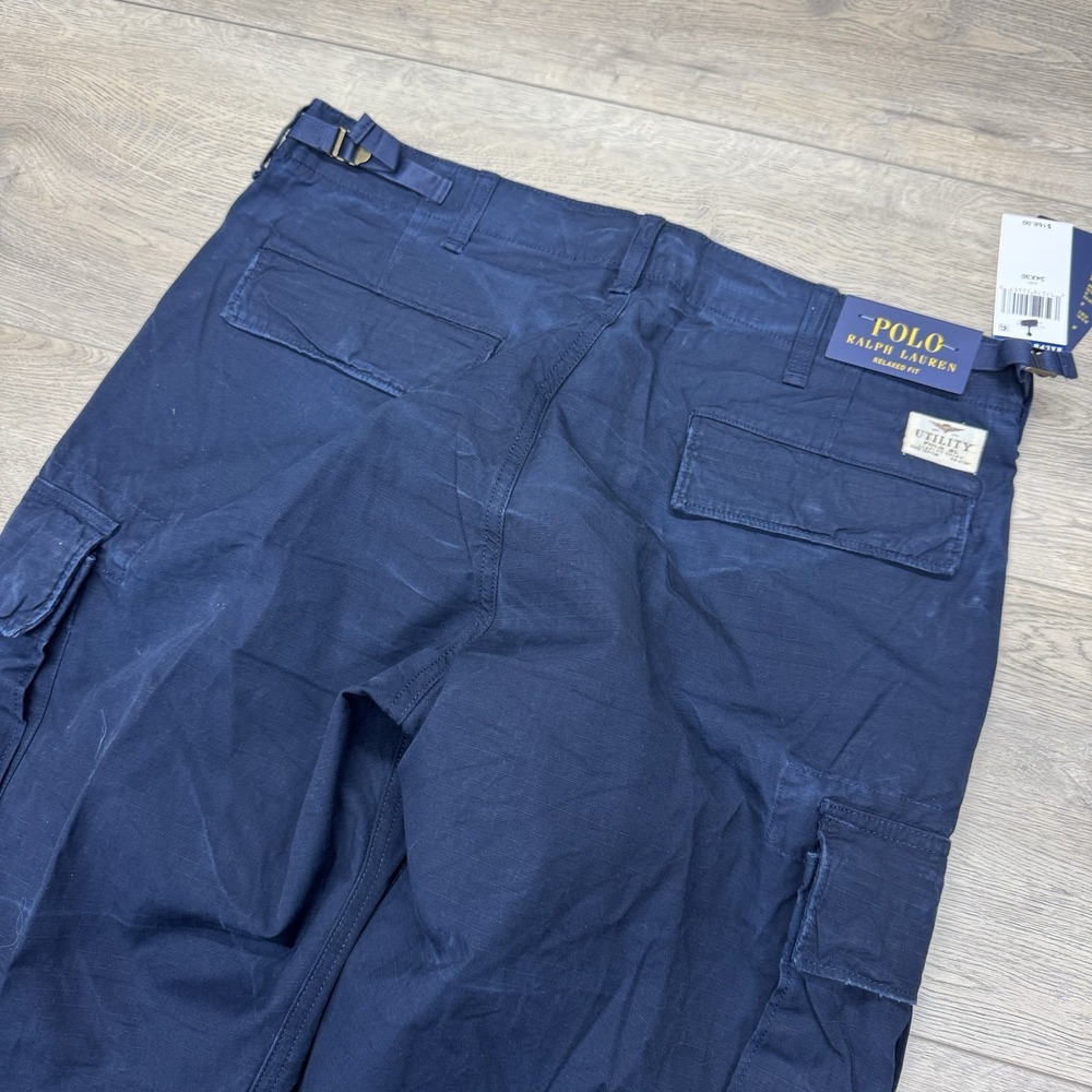 NWT Polo Ralph Lauren Navy Blue Cargo Utility Pants Men's Sz 34x30 Cinch - Picture 13 of 16